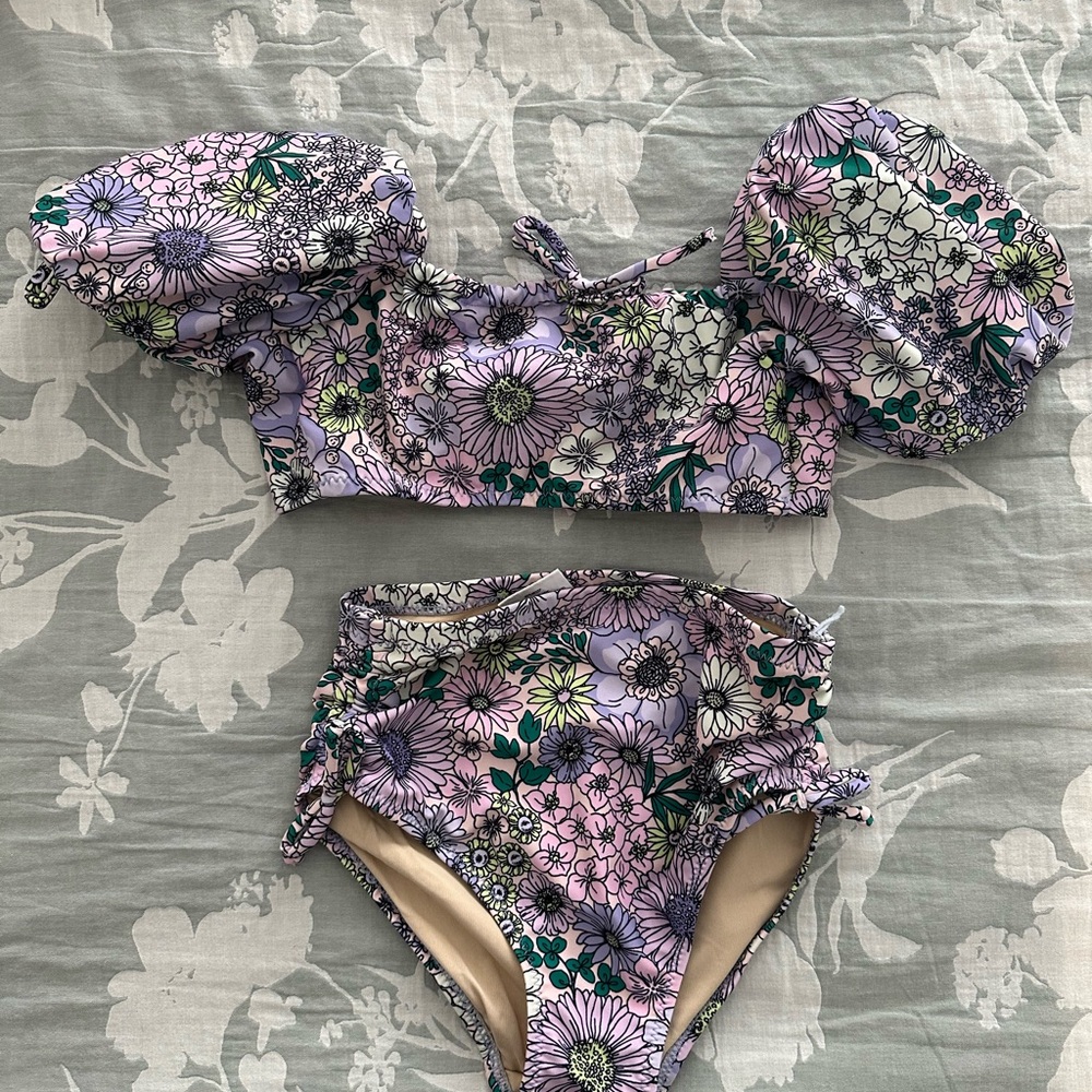 Floral Puff Sleeve Bikini Set
